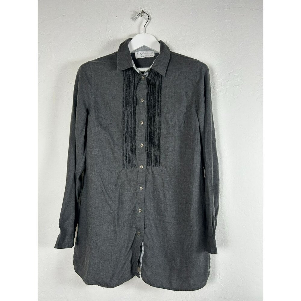 Debra C Beverly Hills Women's Button Front Long Sleeve Casual Tunic Top Gray XL